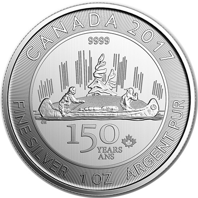 2017 $5 1oz Silver - 150th Anniversary Voyageur - Click Image to Close